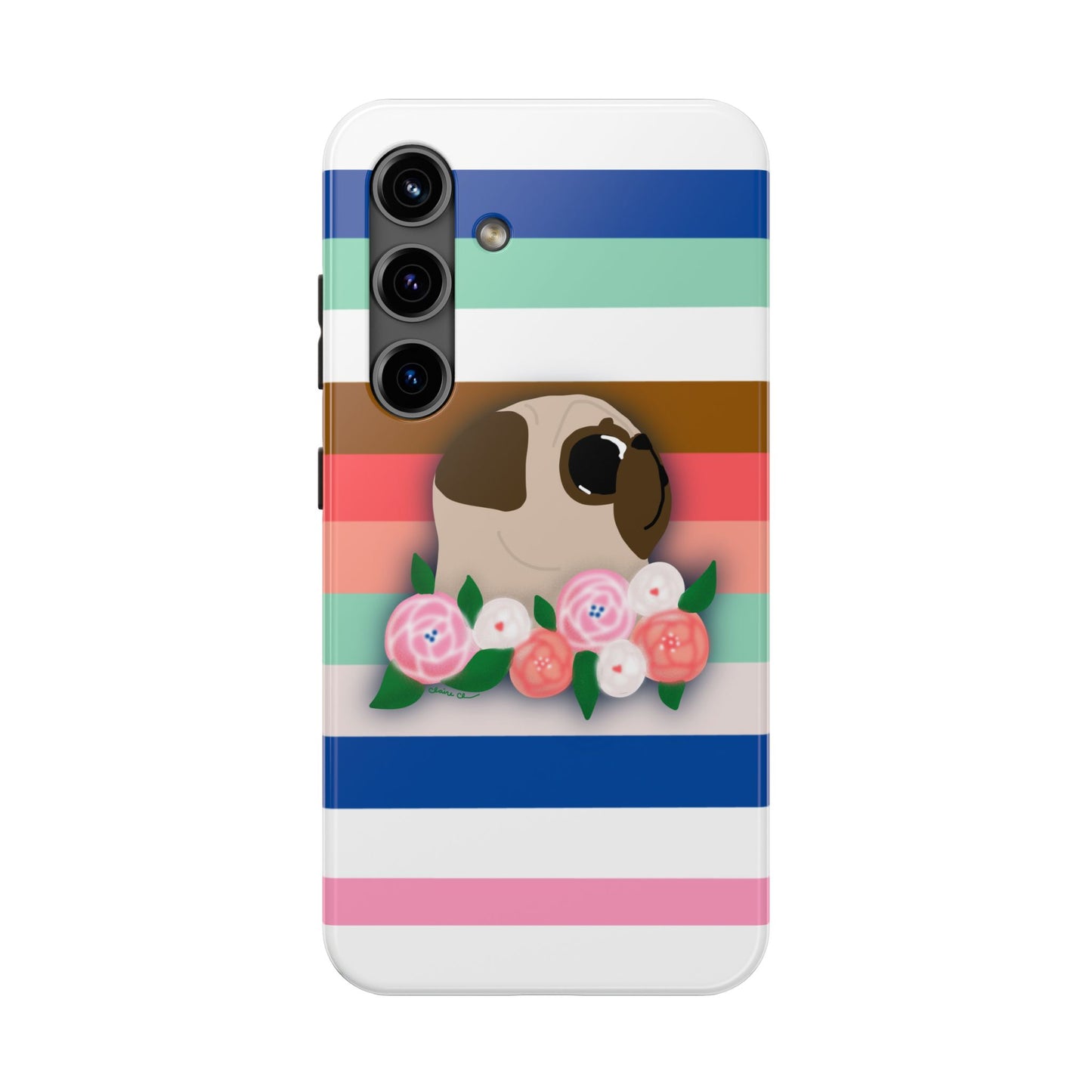 Cute Fawn Pug Floral Tough Phone Cases - Unique Gifts for Dog Owners