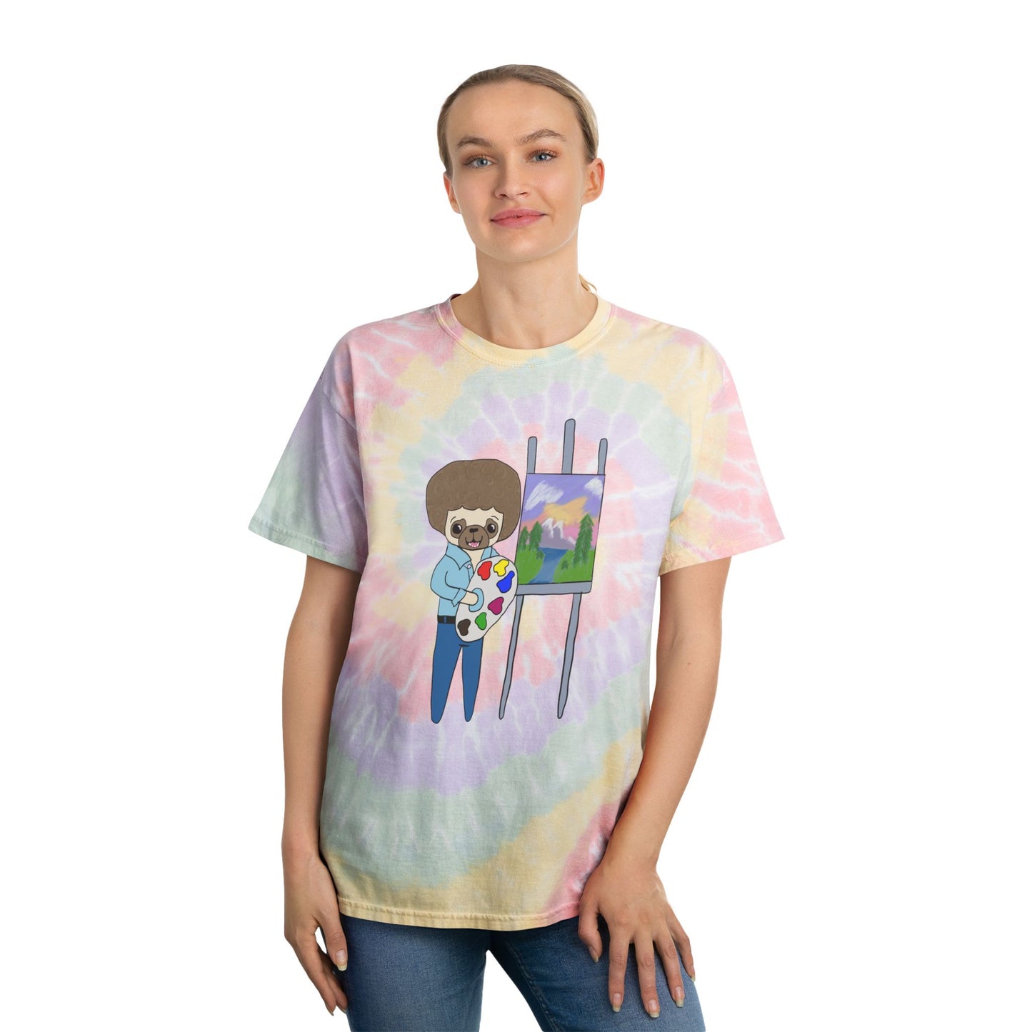 Artistic Tie-Dye Tee with Artist Pug
