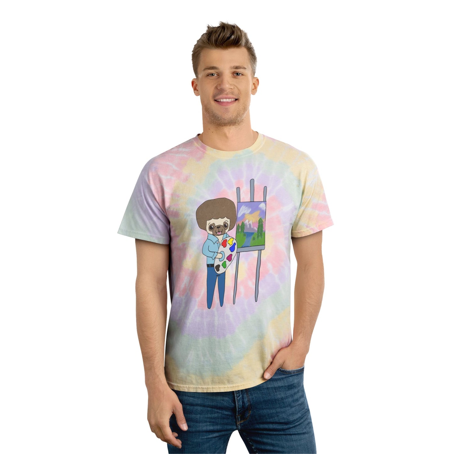 Artistic Tie-Dye Tee with Artist Pug