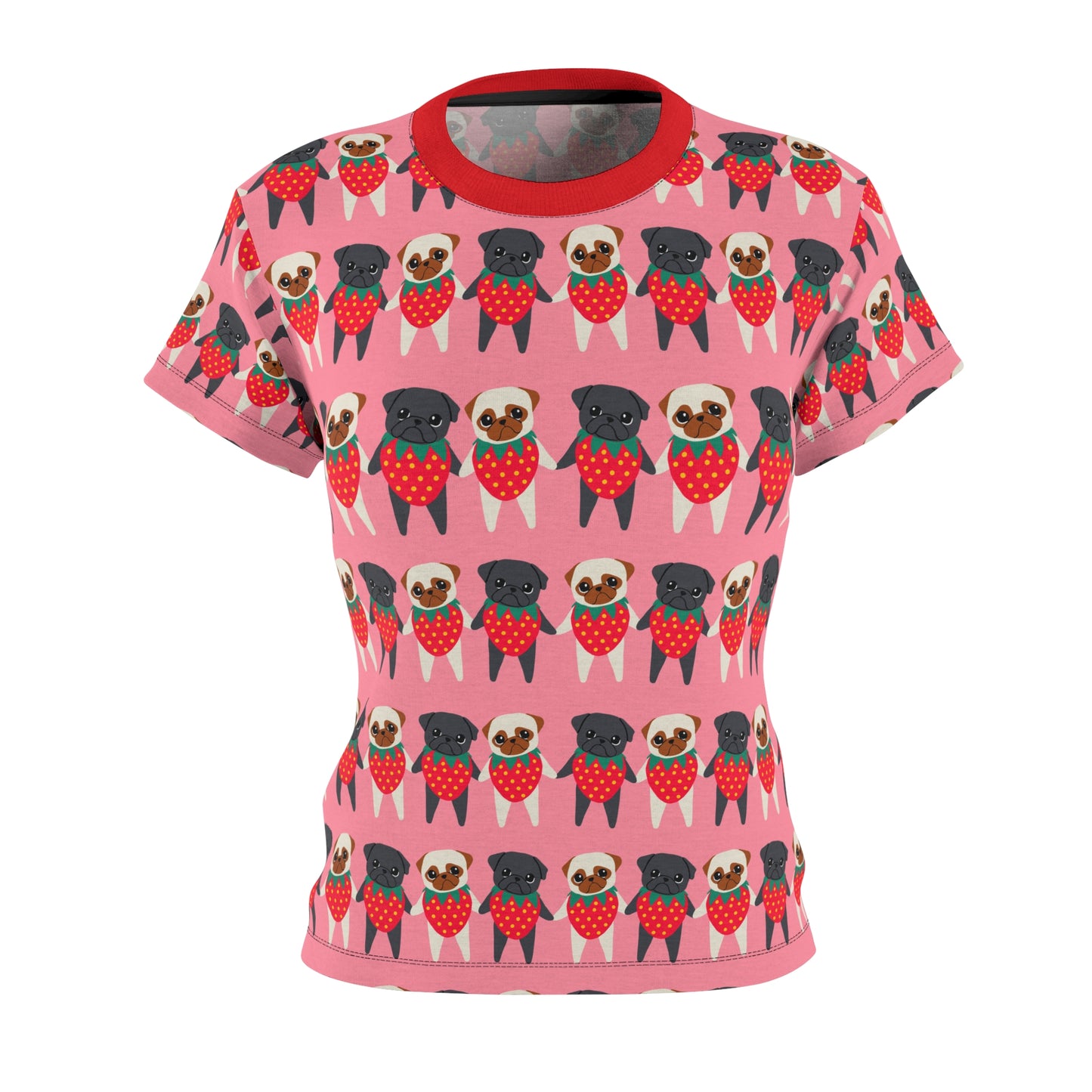 Cute Strawberry Pugs Women's Tee - Fun Summer Shirt
