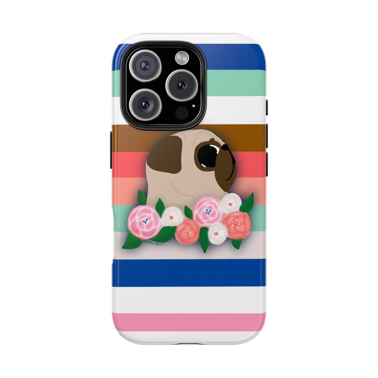Cute Fawn Pug Floral Tough Phone Cases - Unique Gifts for Dog Owners