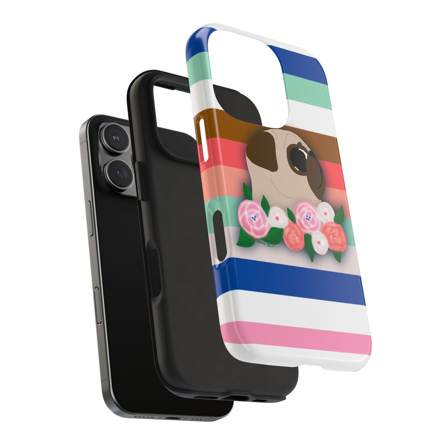 Cute Fawn Pug Floral Tough Phone Cases - Unique Gifts for Dog Owners