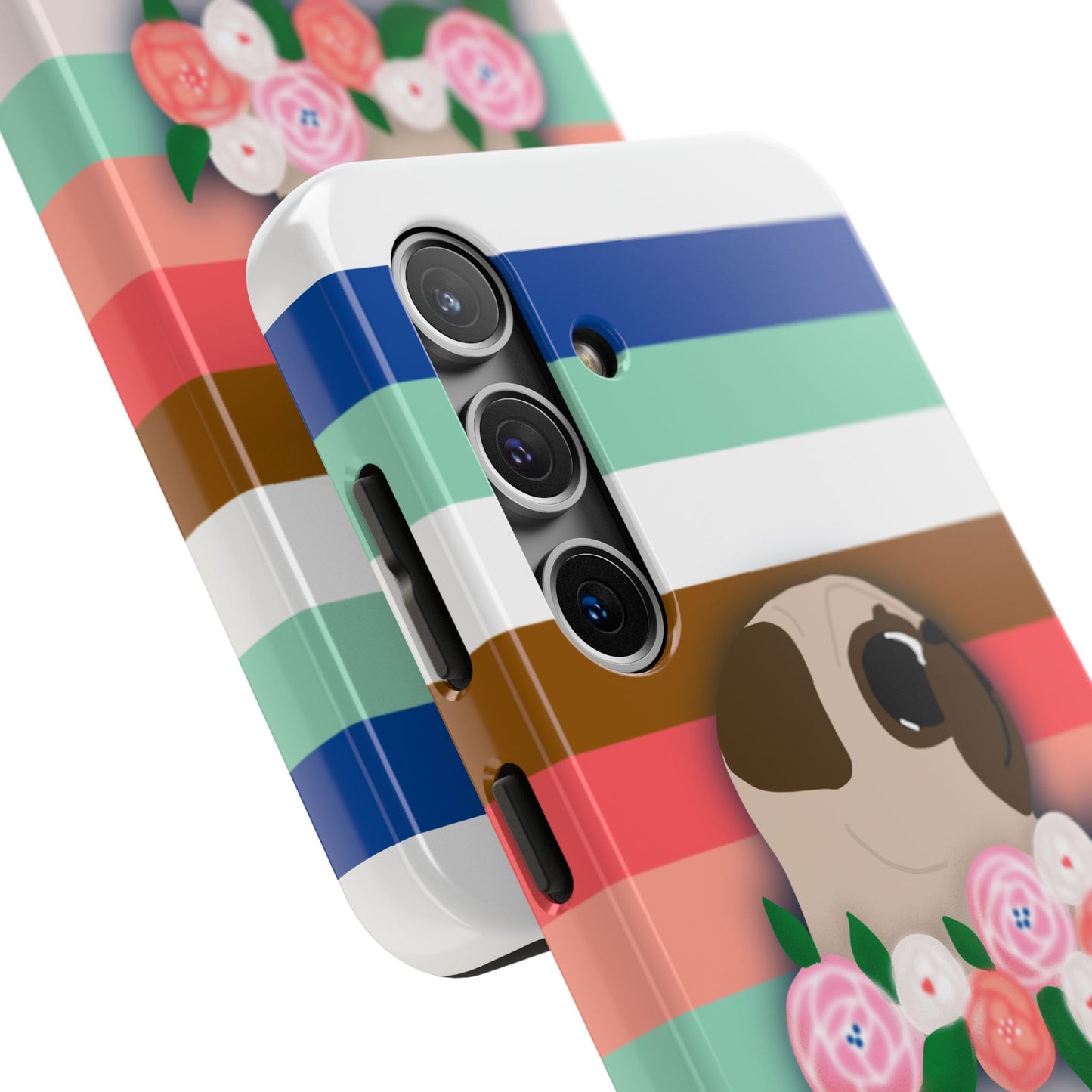 Cute Fawn Pug Floral Tough Phone Cases - Unique Gifts for Dog Owners