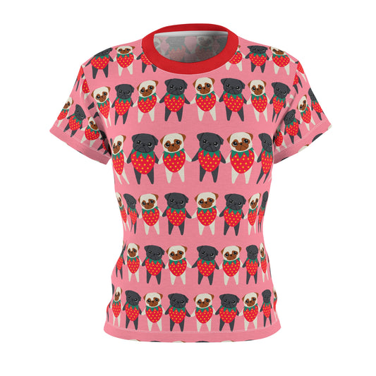 Cute Strawberry Pugs Women's Tee - Fun Summer Shirt