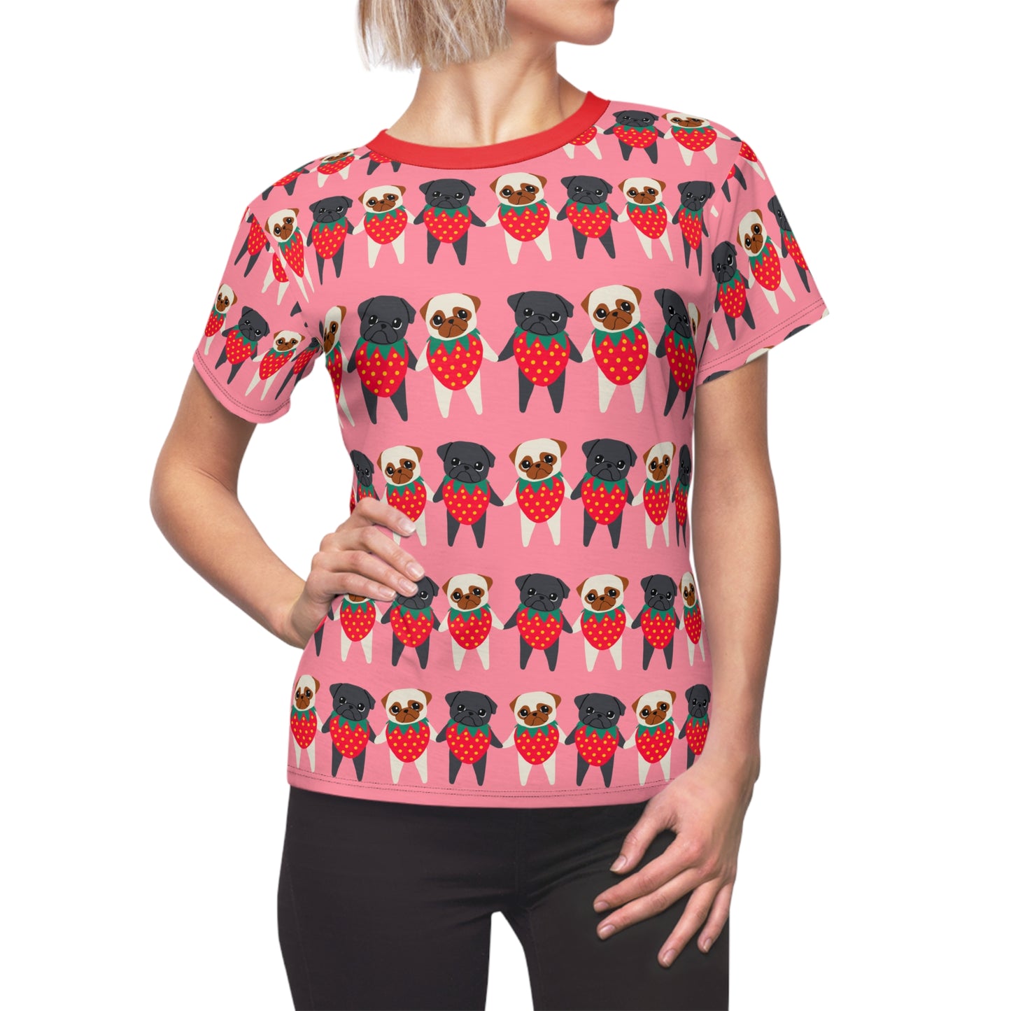 Cute Strawberry Pugs Women's Tee - Fun Summer Shirt