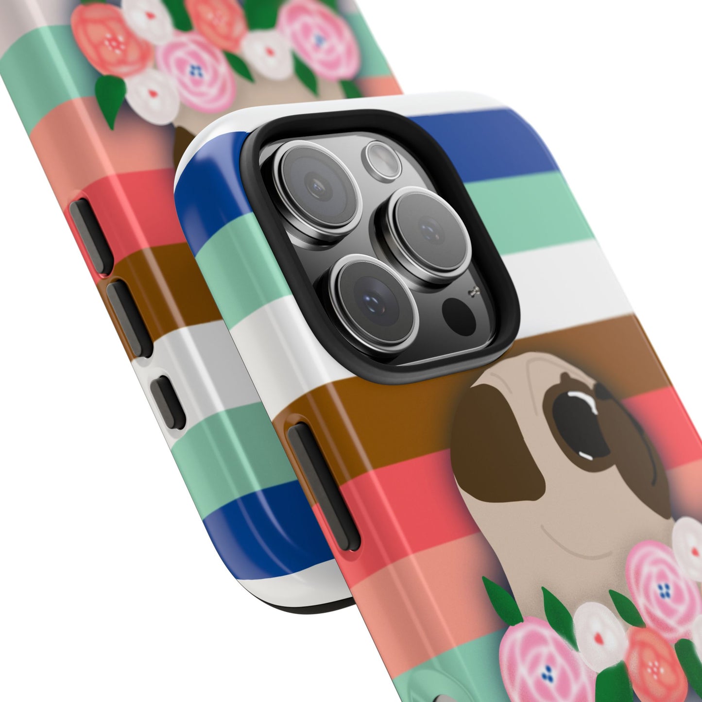Cute Fawn Pug Floral Tough Phone Cases - Unique Gifts for Dog Owners