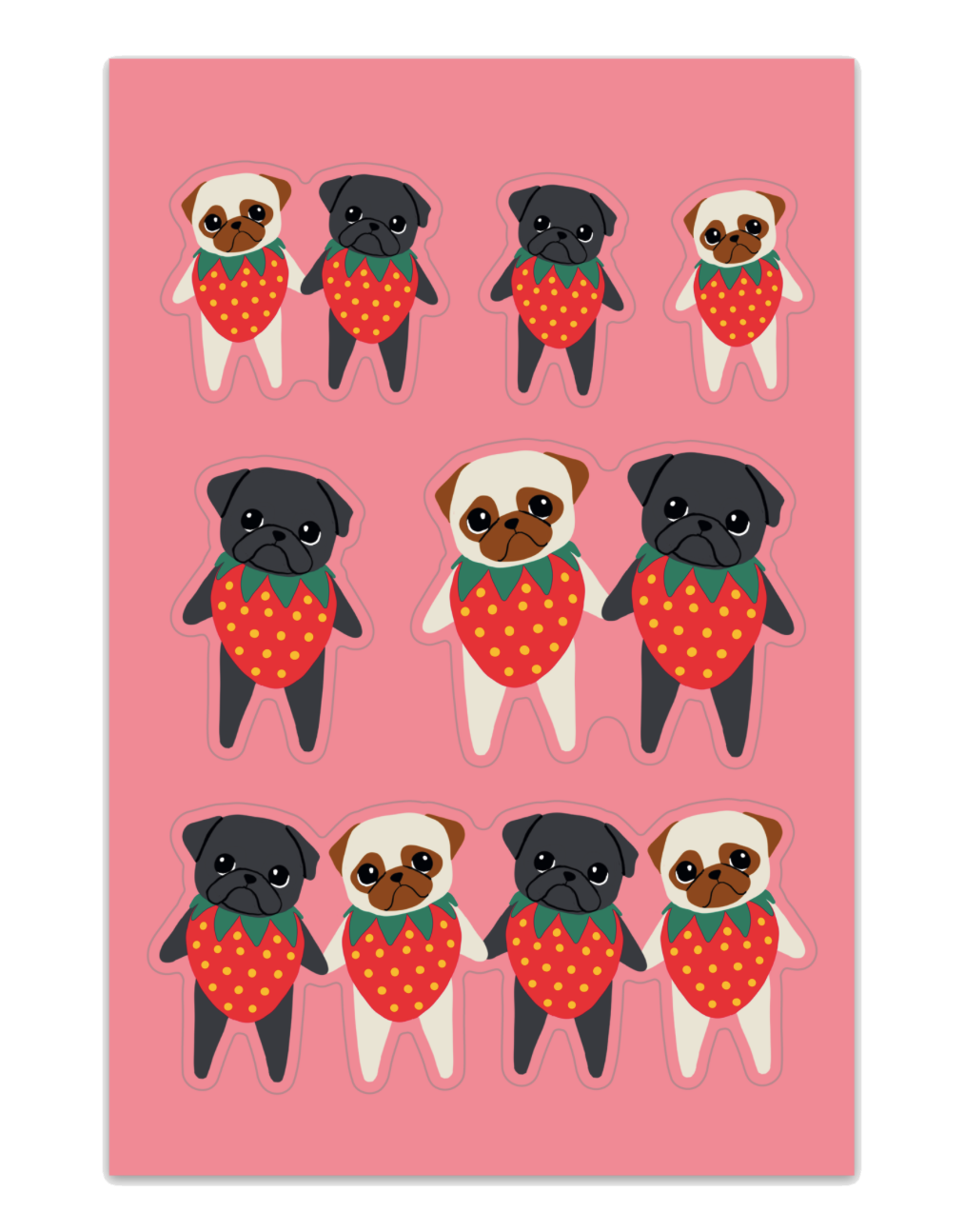 Strawberry Pugs - Vinyl Sticker Sheet