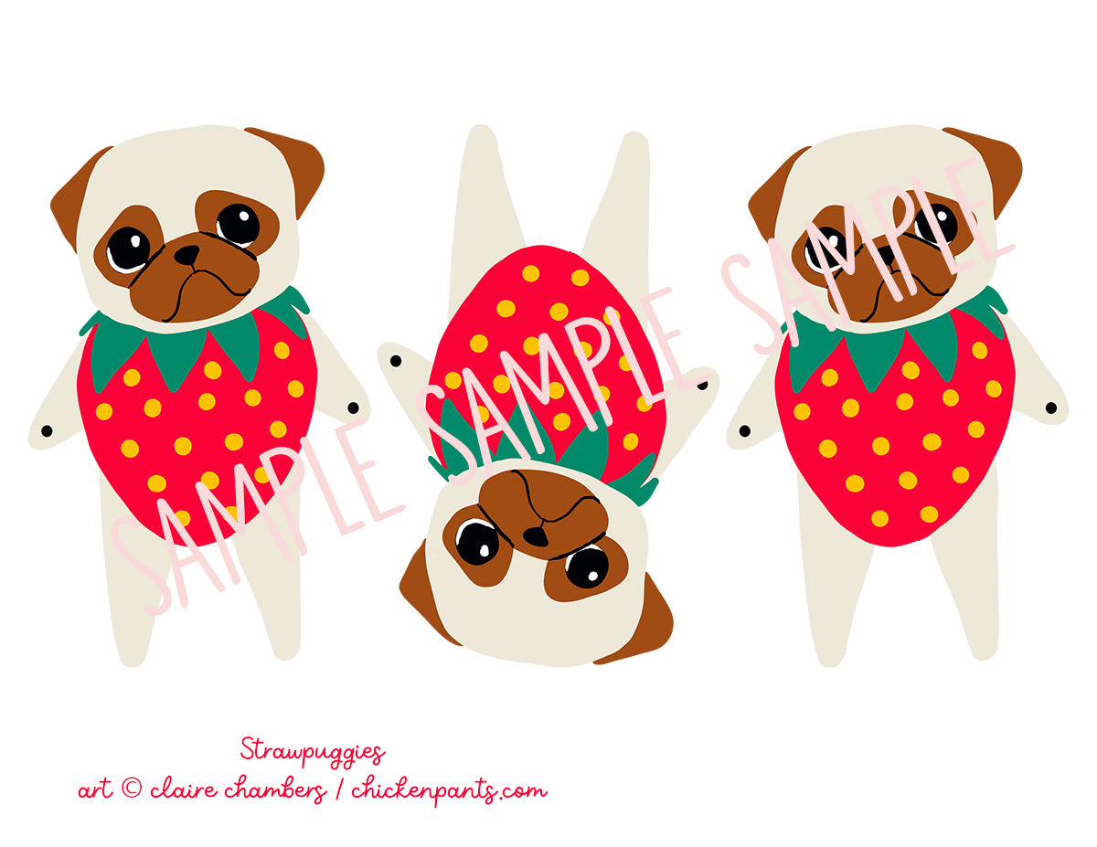 Strawpuggies Garland - Printable Strawberry Pug Garland