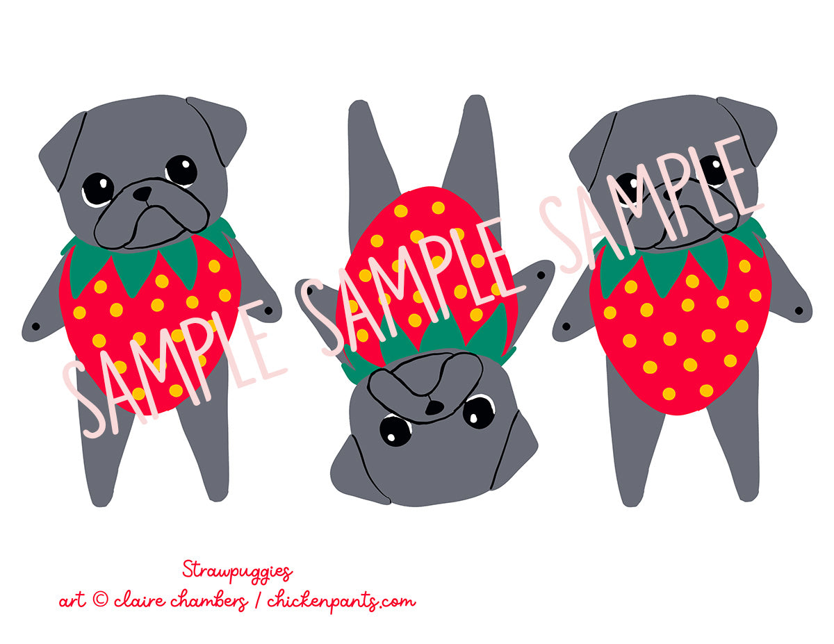 Strawpuggies Garland - Printable Strawberry Pug Garland