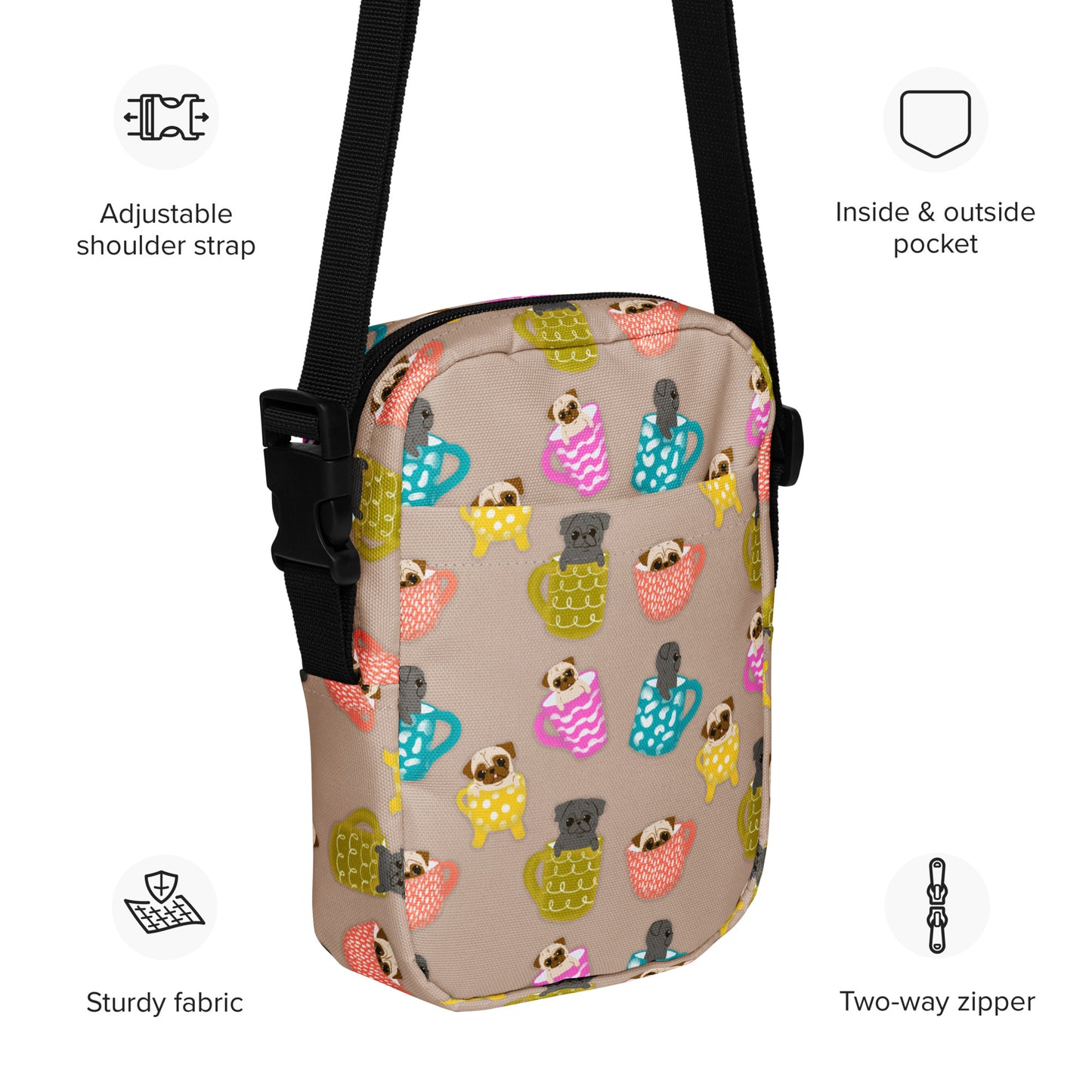 Pugs In Mugs - Utility crossbody bag