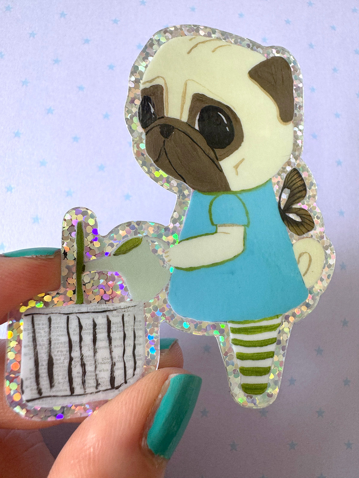 Gardening - Holographic Pug Vinyl Sticker