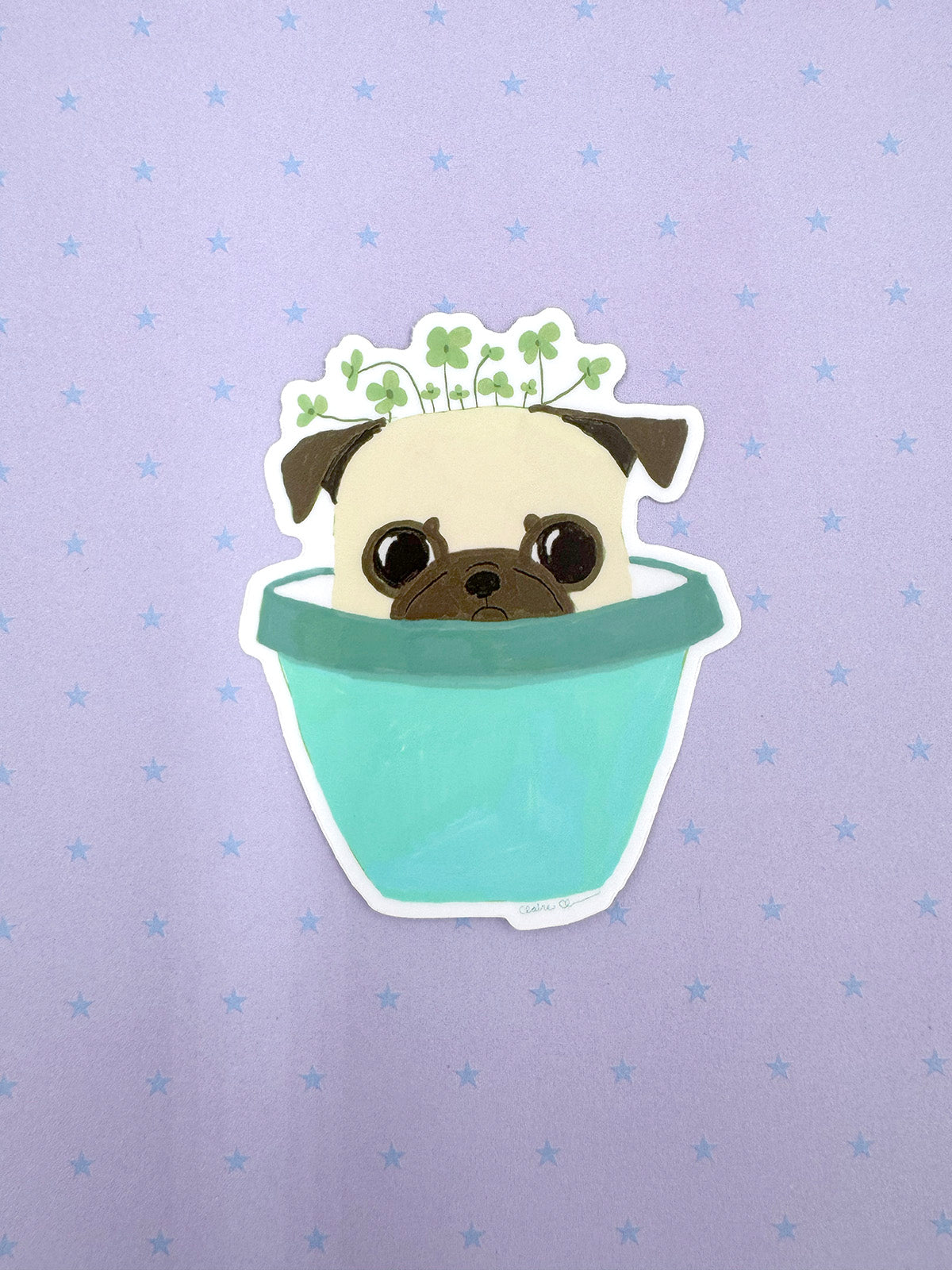 Planter Pug - Fawn Pug - Cute Pug Vinyl Sticker