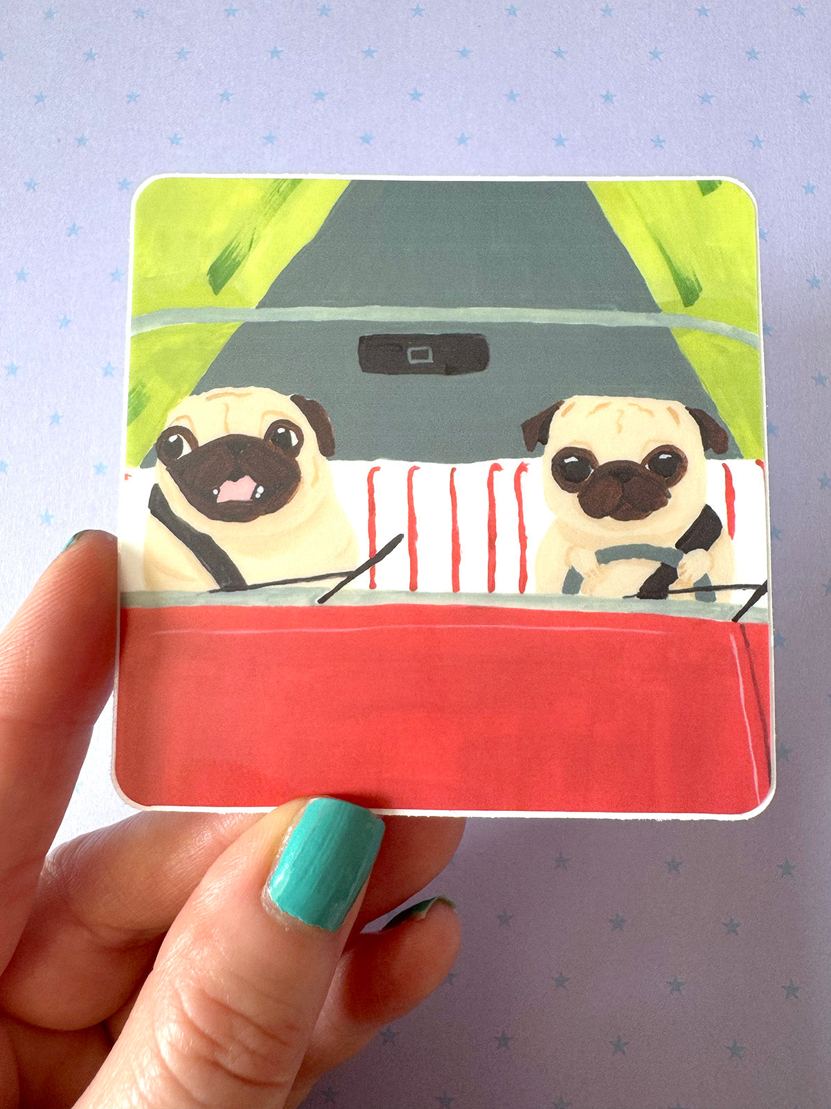 Road Trip - Pug Vinyl Sticker