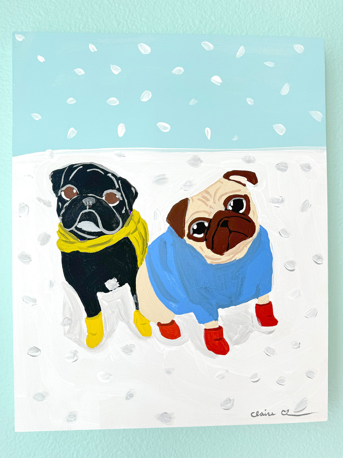 Snow Day - Original Pug Painting