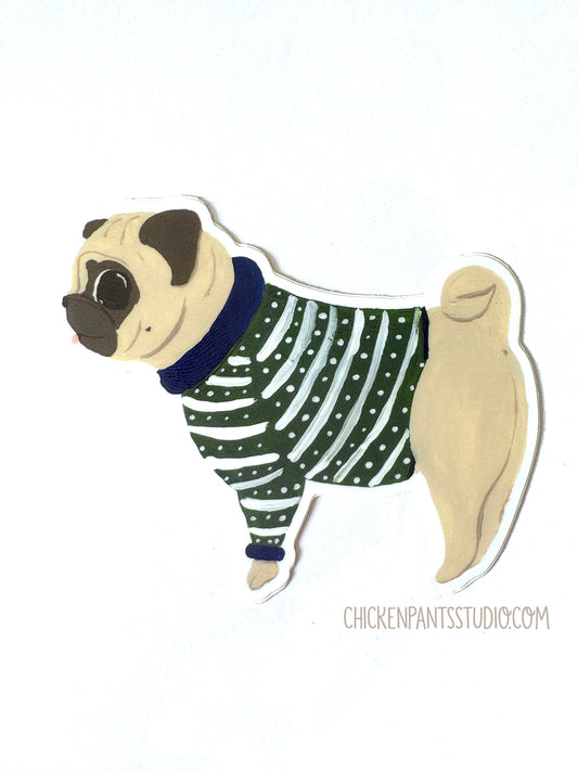 Sweater Weather Pug - Pug Vinyl Sticker