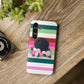 Floral Stripe Black Pug - Tough Phone Cases