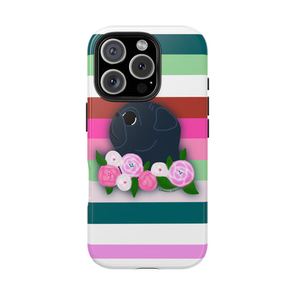 Floral Stripe Black Pug - Tough Phone Cases