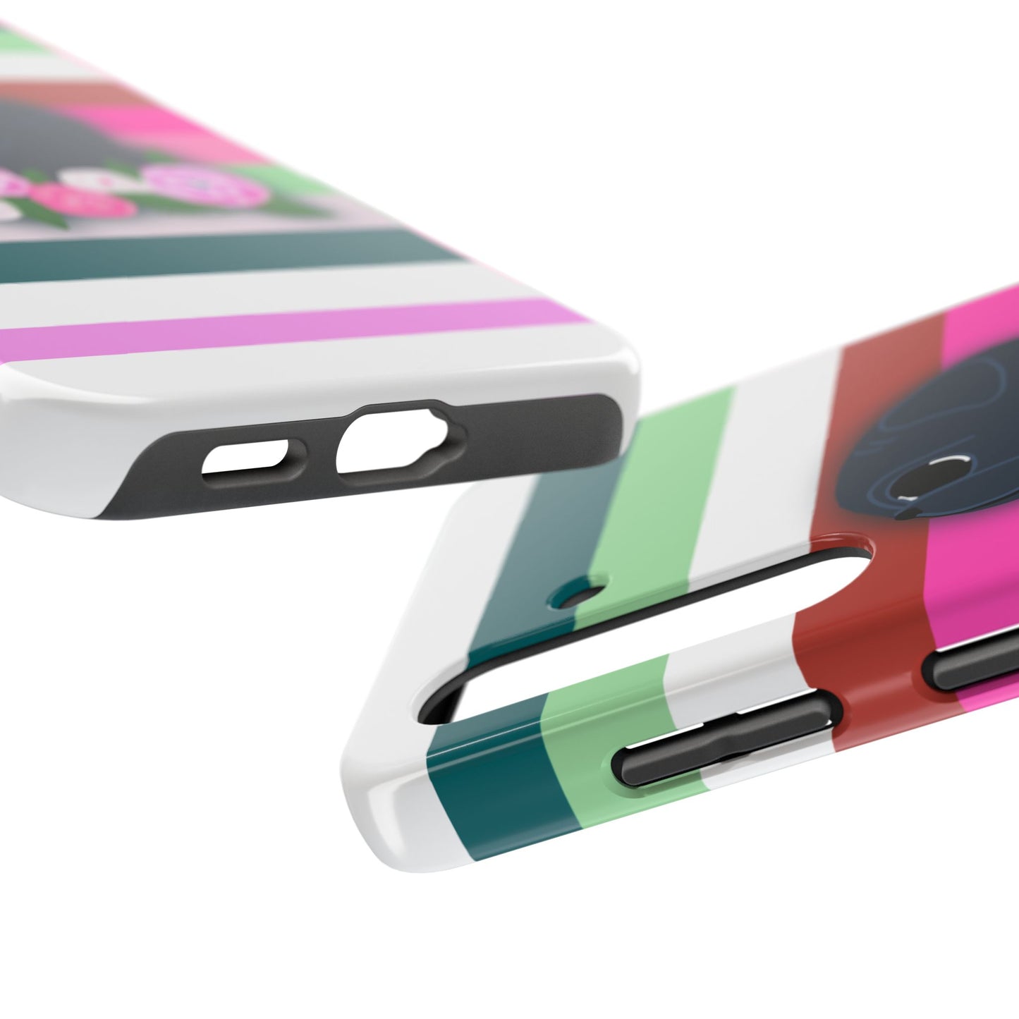 Floral Stripe Black Pug - Tough Phone Cases