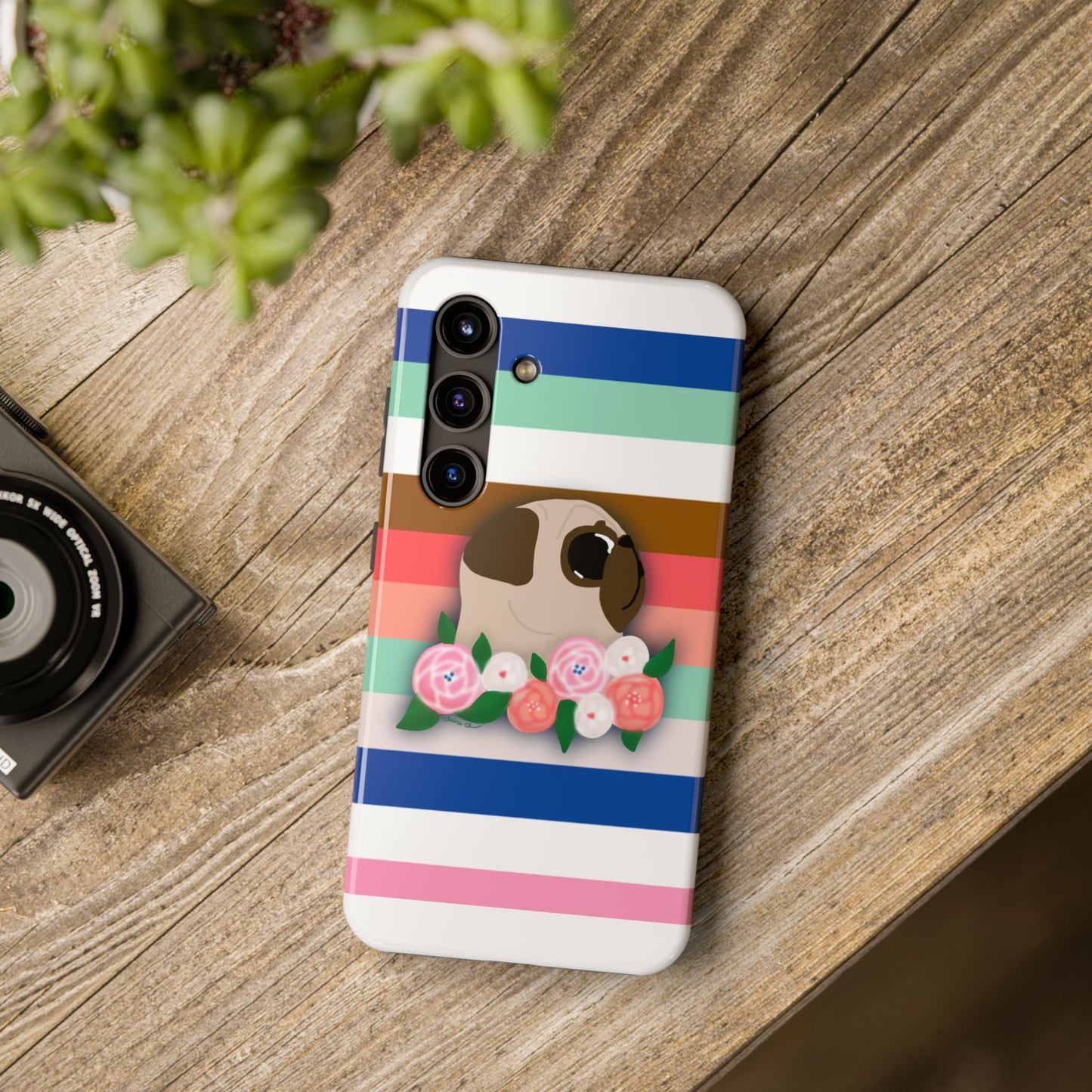 Cute Fawn Pug Floral Tough Phone Cases -  Unique Gifts for Dog Owners
