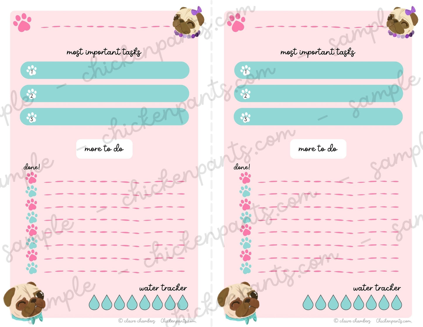 Fawn Pug Daily Planner Sheet - Instantly Downloadable Printable