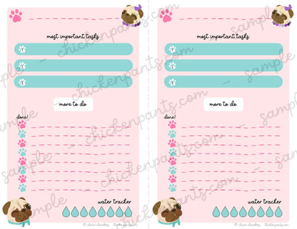 Fawn Pug Daily Planner Sheet - Instantly Downloadable Printable