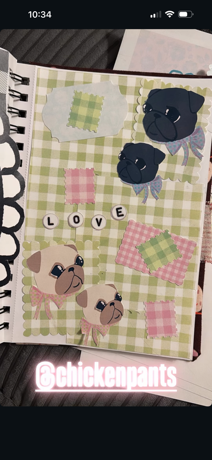 Gingham Girls Pug Art Journaling Kit -  Printable Instant Download