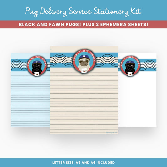 Pug Delivery Service Stationery Kit -  Printable Instant Download