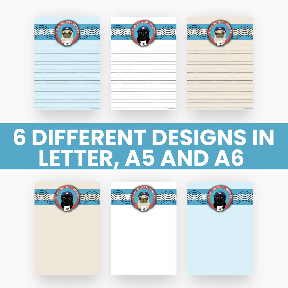 Pug Delivery Service Stationery Kit -  Printable Instant Download