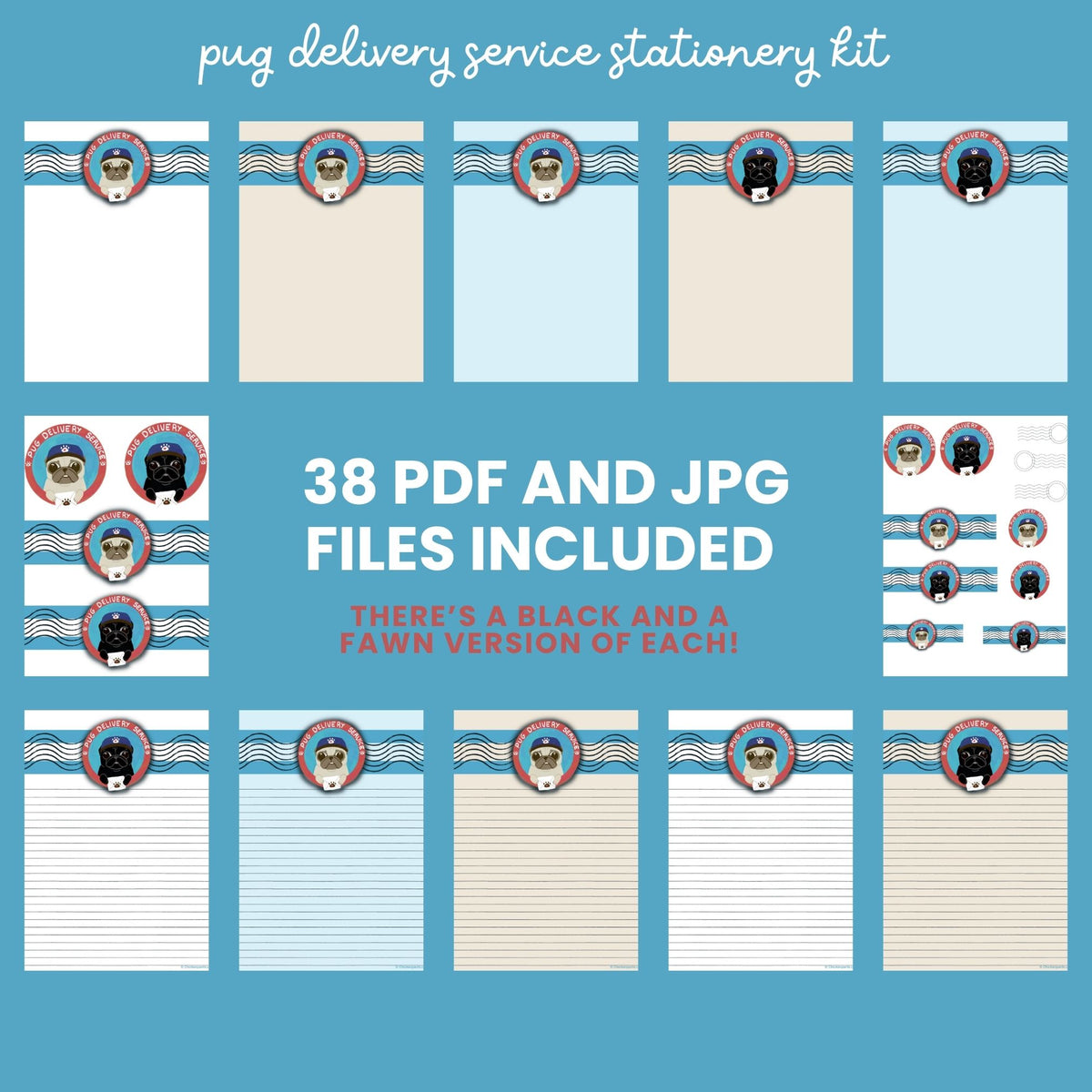 Pug Delivery Service Stationery Kit -  Printable Instant Download