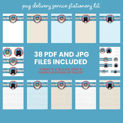 Pug Delivery Service Stationery Kit -  Printable Instant Download