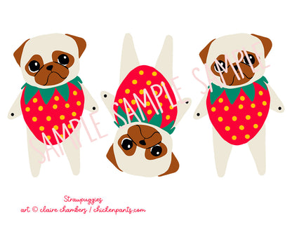 Strawpuggies Garland - Printable Strawberry Pug Garland