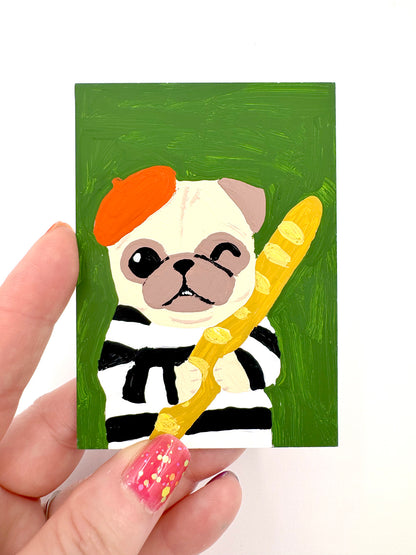 Oui Oui Baguette - Original Pug Painting - 100 Paintings Unleashed no. 41