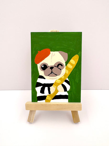 Oui Oui Baguette - Original Pug Painting - 100 Paintings Unleashed no. 41