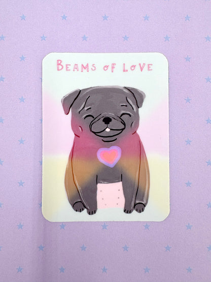 Beams Of Love - Sweet Black Pug Vinyl Sticker