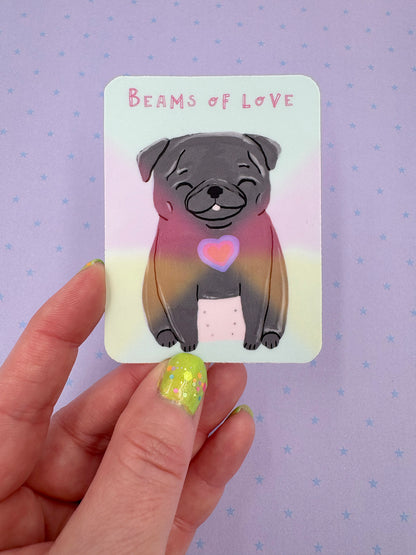 Beams Of Love - Sweet Black Pug Vinyl Sticker