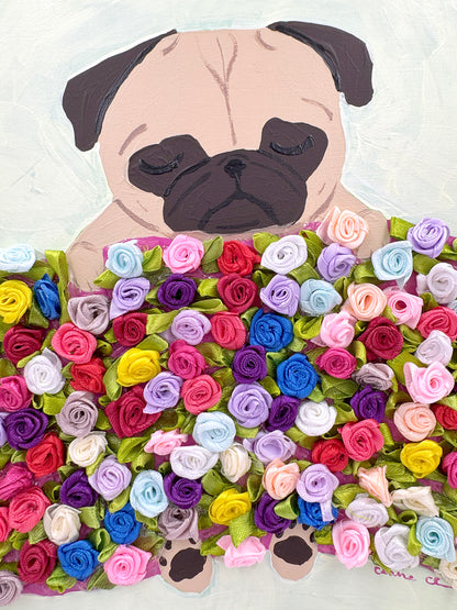Bed of Roses - Original Pug Painting - 100 Paintings Unleashed no. 14