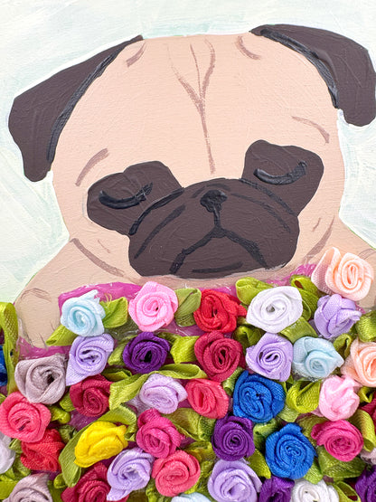 Bed of Roses - Original Pug Painting - 100 Paintings Unleashed no. 14