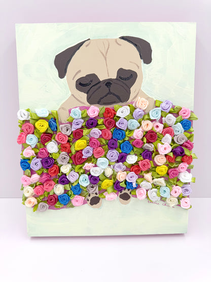 Bed of Roses - Original Pug Painting - 100 Paintings Unleashed no. 14