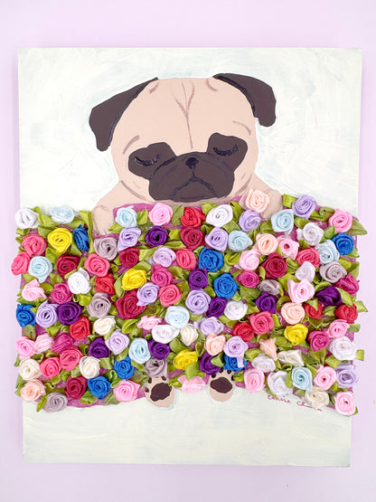 Bed of Roses - Original Pug Painting - 100 Paintings Unleashed no. 14