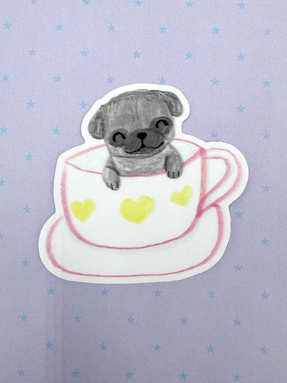 Pug Mug - Cute Black Pug Vinyl Sticker