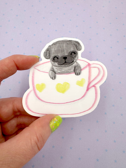 Pug Mug - Cute Black Pug Vinyl Sticker