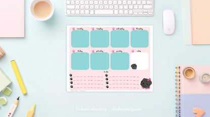 Black Pug Weekly Planner Sheet - Instantly Downloadable Printable