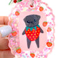 Pug Bag Charm - Strawberry Pug - Black Pug