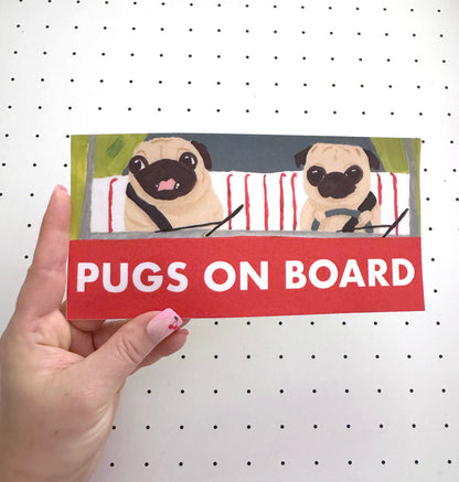 Pugs On Board - Vinyl Pug Bumper Sticker
