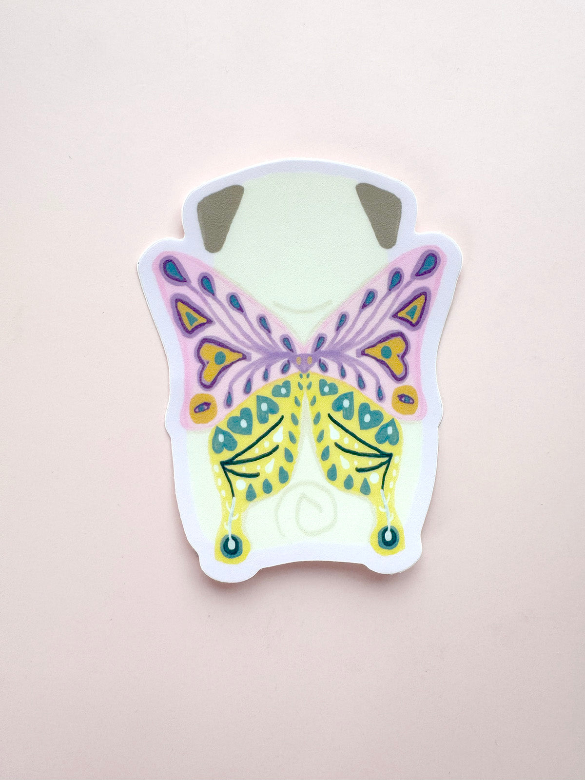 Chubby Butterfly - Fawn Pug - Whimsical Pug Vinyl Sticker