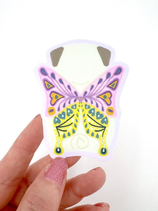 Chubby Butterfly - Fawn Pug - Whimsical Pug Vinyl Sticker