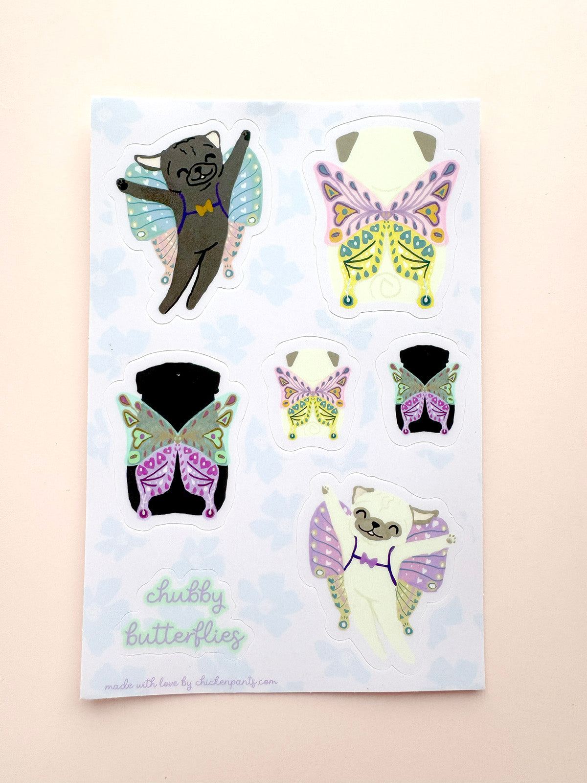 Chubby Butterfly Pugs - Vinyl Sticker Sheet