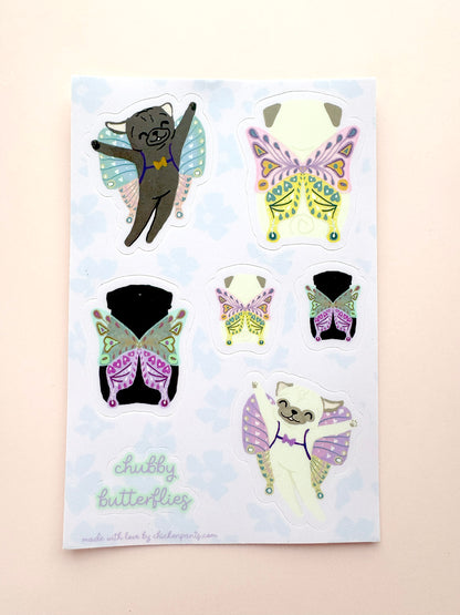 Chubby Butterfly Pugs - Vinyl Sticker Sheet