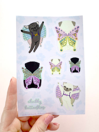 Chubby Butterfly Pugs - Vinyl Sticker Sheet