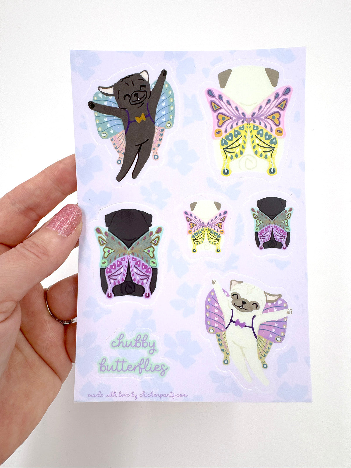 Chubby Butterfly Pugs - Vinyl Sticker Sheet